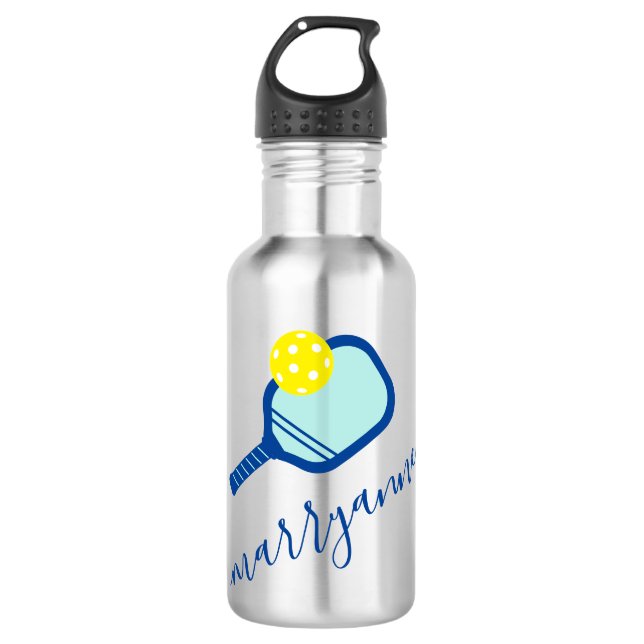 Garrafa Nome Personalizado do Pickleball em Azul (Frente)