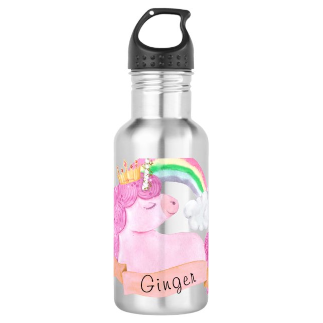 Garrafa Nome Personalizado do 🌈 Rainbow Unicorn     (Frente)