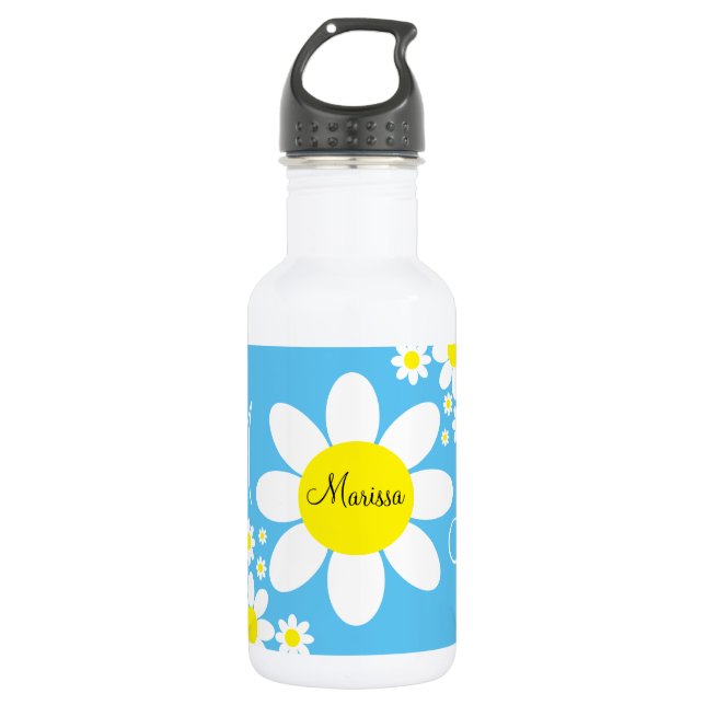 Garrafa Nome Personalizado Floral de Disias Azul e Branco (Frente)