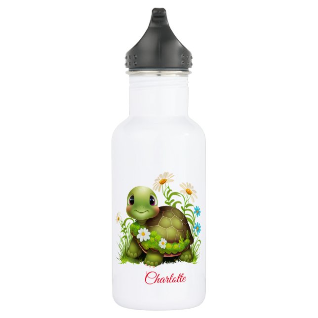 Garrafa Nome Personalizado Floral de Tartaruga Cachorosa (Direita)