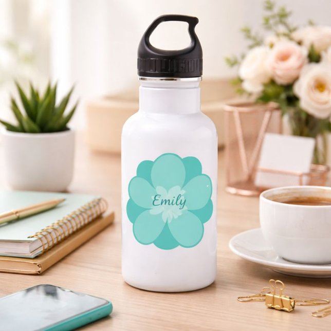 Garrafa Nome Personalizado Floral Verde Menta (Criador carregado)