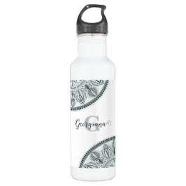 Garrafa Nome Personalizado Harmonia Floral Cinza Monotone
