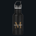 Garrafa Nome Personalizado Monograma Preto<br><div class="desc">Crie a sua própria garrafa de água redonda preta personalizada com o seu nome e monograma personalizados.</div>