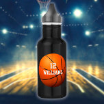 Garrafa Nome Personalizado Número de Basquete<br><div class="desc">Presente de basquete personalizado de nome e número de equipe. Projetado por Thisnotme©</div>