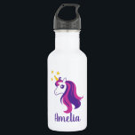 Garrafa Nome personalizado personalizado de cavalo de unic<br><div class="desc">Cartoon de cavalo de unicórnio rosa personalizado, nome personalizado garrafa de água de aço inoxidável. Ideia de presente esportivo para menina, treinadora, jogadora, companheira de equipe, fãs esportivos etc. design de tipografia de roteiro para nome personalizado, citação engraçada, slogan ou monograma. Crie o seu único frasco de bebida monograma. Adequado...</div>