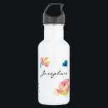 Garrafa Nome Personalizado, pintura de aquarela Boho Flowe<br><div class="desc">Chic e estiladamente decorados com flores de estilo "boho" utilizando tintas aquáticas. Personalizou este design com seu nome usando a ferramenta Personalização.</div>