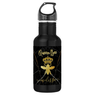 Garrafa Nome Personalizado RAINHA ABELHA Mármore Preto Dou