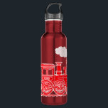Garrafa O louco conhecido dos miúdos vermelhos do trem<br><div class="desc">O trem vermelho brilhante da locomotiva de vapor do divertimento bebe a garrafa perfeita para um entusiasta do trem, um construtor do trem do modelo ou um trainspotter novo. Personalize com nome do seu filho no trem e para baixo no lado da garrafa. Ilustrado e projetado exclusivamente por Sarah Trett....</div>