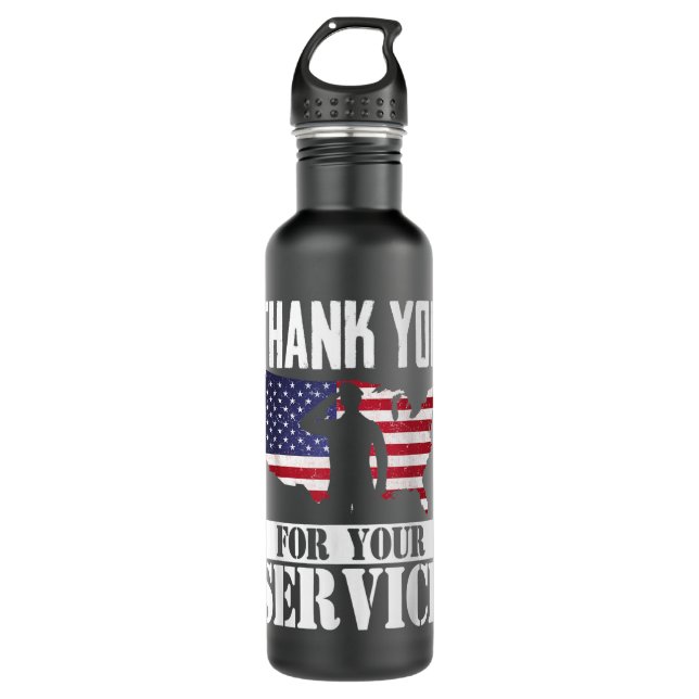 Garrafa Obrigado Pelo Seu Serviço De Veteranos Patrióticos (Frente)