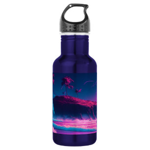 Garrafa Oceano Rosa e Palmeiras Arte Digital 