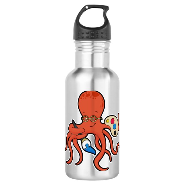 Garrafa Octopus como Pintor com Pintor e Pincel (Frente)