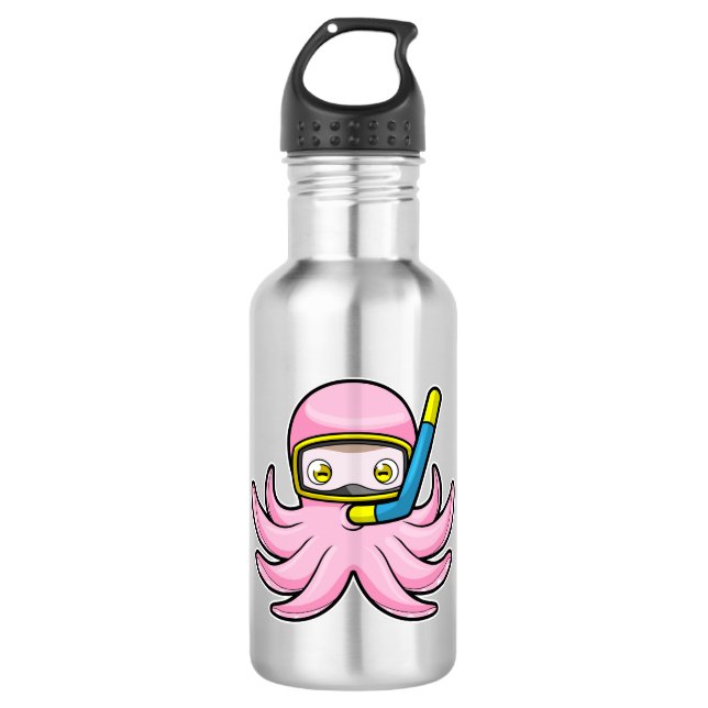 Garrafa Octopus em mergulho com Snorkel e óculos de nataçã (Frente)