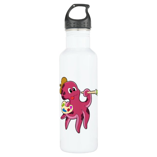 Garrafa Octopus em pintura com pincel e cor (Frente)