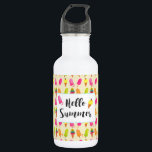 Garrafa Olá, Popsicles de Verão e Sorvetes<br><div class="desc">Uma garrafa de água com a imagem de um padrão de gelados e sorvetes em aquarelas durante o Verão. Olá Summer escreveu em uma fonte de tendências divertida.</div>