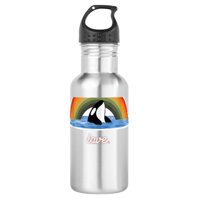 Garrafa Orca Killer Whale Rainbow Retro Love (Frente)