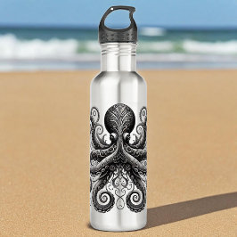 Garrafa Ornamentado de Octopus Kraken Steampunk Black