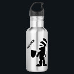 Garrafa Os meninos personalizaram o preto real dos miúdos<br><div class="desc">Os meninos personalizaram miúdos reais Waterbottle preto e branco do cavaleiro. Silhueta preto e branco do cavaleiro com espada e protetor. Personalize com nome na pia batismal preta. Fontes temáticos reais e medival do divertimento de escola e decoração home para miúdos.</div>