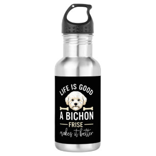 Garrafa Ossos de Cão Bichon Frise com Pelo Branco Life Is