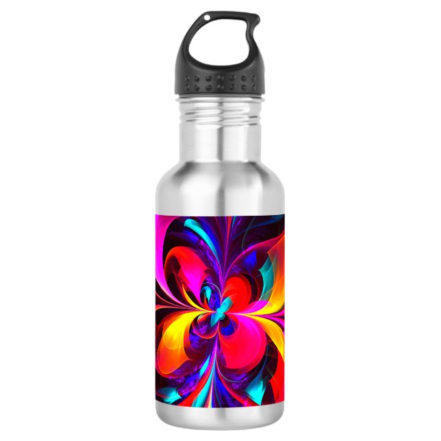 Garrafa Padrão Azul Vermelho Abstrato Floral Moderno #07 (Frente)