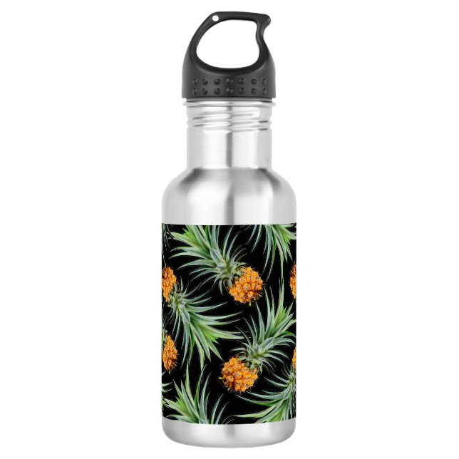 Garrafa Padrão de abacaxi tropical em preto (Frente)