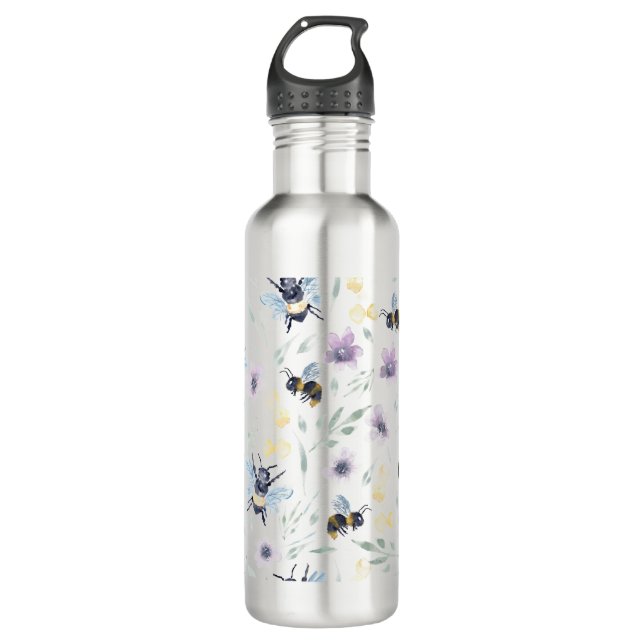 Garrafa Padrão de Abelhas de Aquarela (Frente)