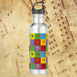 Garrafa Padrão de Arte do Pop do Arco-Íris do Bass Clef<br><div class="desc">Vocês gostam de garrafas de água para tema musical? Você é fã de pop art? Esta garrafa de água tem um padrão de arte pop de bass com símbolos de clave feitos em amarelo,  preto,  vermelho,  roxo,  verde e azul.</div>