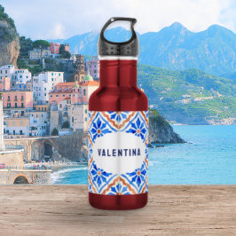 Garrafa Padrão de Azulejo Azul Mediterrâneo Personalizado