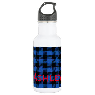 Garrafa Padrão de Buffalo Checkered Azul Preto Personali
