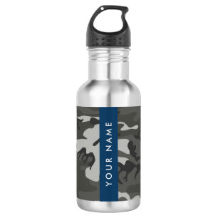 Garrafa Padrão de Camuflagem Cinza, Seu nome, Personalizar