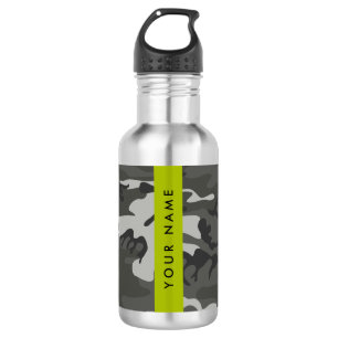 Garrafa Padrão de Camuflagem Cinza, Seu nome, Personalize