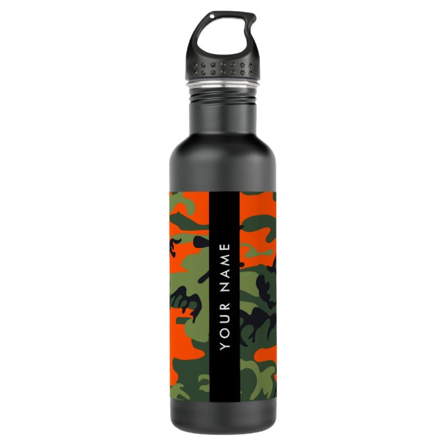 Garrafa Padrão de Camuflagem Laranja, Seu nome, Personaliz (Frente)