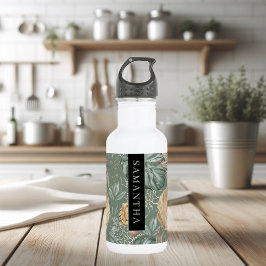 Garrafa Padrão de Cores Aquáticas Tropicais Douradas e Fol