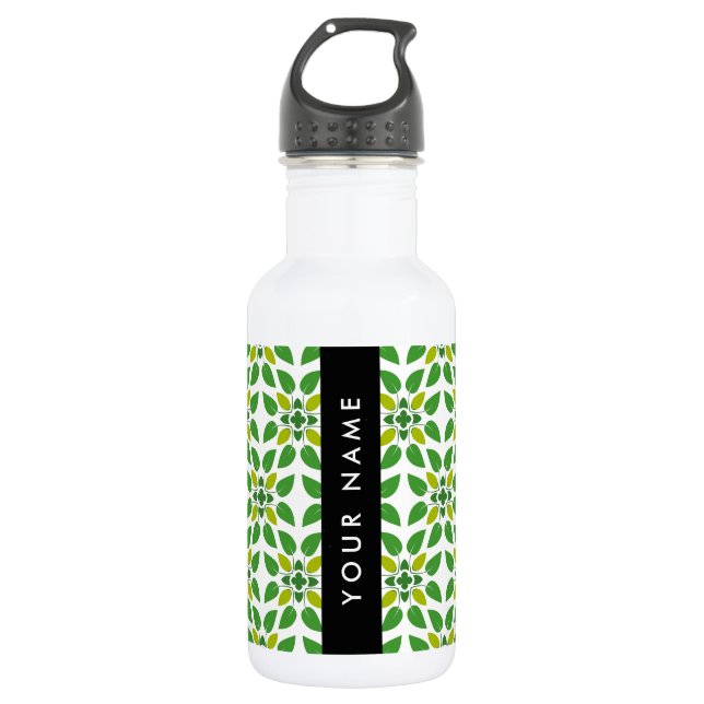 Garrafa Padrão de Folhas, Folhas Verdes, Seu Nome (Frente)