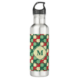 Garrafa Padrão de Peça de Quebra-cabeça Geométrico Vermelh