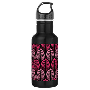 Garrafa Padrão de Pena Art Déco, Rosa Fúcsia e Preto