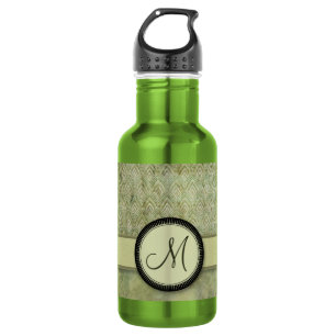 Garrafa Padrão de pena verde de Moss com monograma