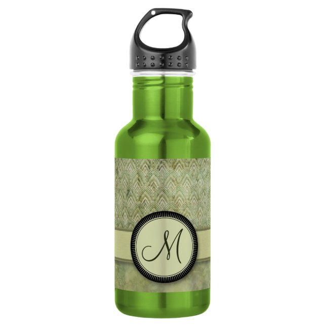 Garrafa Padrão de pena verde de Moss com monograma (Frente)
