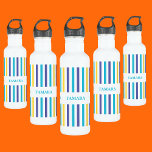 Garrafa Padrão de Stripes Coloridas Personalizadas<br><div class="desc">Tiras coloridas personalizadas Triturador de água de aço inoxidável. Personalize-o com o seu nome para uma aparência exclusiva de cinta.</div>