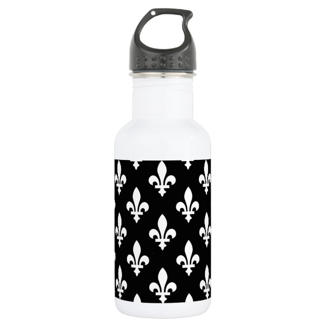 Garrafa Padrão Flor de Lis, Real Francês, Branco no Preto (Frente)