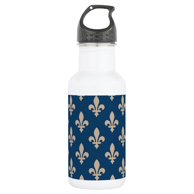 Garrafa Padrão Flor de Lis, Real Francês, Creme no Azul (Frente)