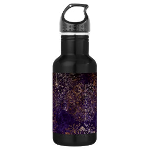 Garrafa Padrão Floral de Mandala Elegante Dourado e Roxo