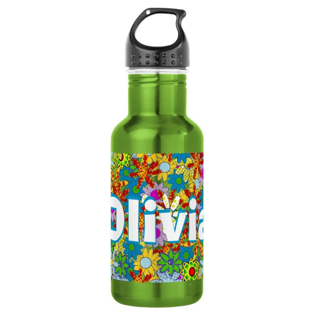 Garrafa Padrão Floral Verde Moderno Personalizado (Frente)