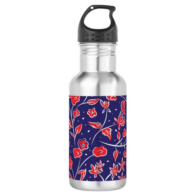 Garrafa Padrão Floral Vermelho e Azul (Frente)