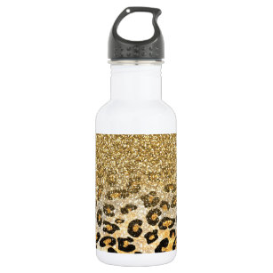 Garrafa Padrão Leopardo Moderno Dourado Ombre Glitter