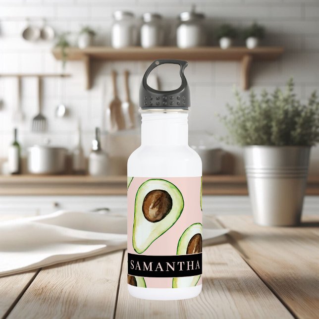 Garrafa Padrão Moderno Rosa E Verde Avocado Com Nome (Criador carregado)