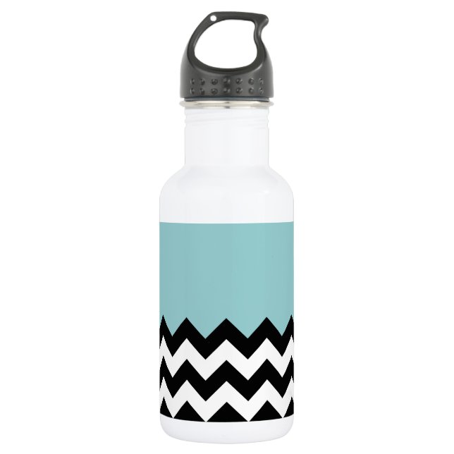 Garrafa Padrão Ziguezague Preto e Branco, Chevron, Azul (Frente)