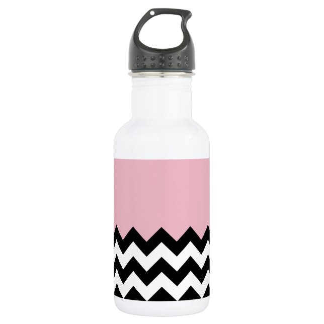 Garrafa Padrão Ziguezague Preto e Branco, Chevron, Rosa (Frente)