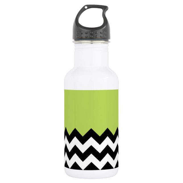Garrafa Padrão Ziguezague Preto e Branco, Chevron, Verde (Frente)