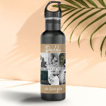 Garrafa Pai com Crianças e Colagem de Fotos do Pai 6 da Fa<br><div class="desc">Pai com Crianças e Pai Familiar 6. Fotólago de água de aço inoxidável. Colagem de 6 fotos, nome do pai com uma doce mensagem em um roteiro branco e nomes de crianças que sobrepõem as fotos. O fundo é papel velho e rústico. Adicione suas 6 fotos favoritas da família. Bela...</div>