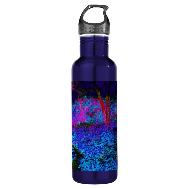 Garrafa Paisagem Impressionista Azul Escuro e Jardim Verme (Frente)